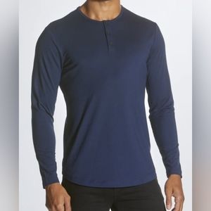Cuts Clothing long sleeve Henley in Pacific Blue with curve hem